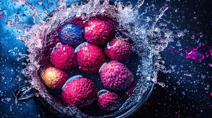 Vibrant lychees in a splash of water