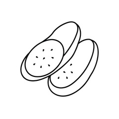 Cucumber slices Black line drawing