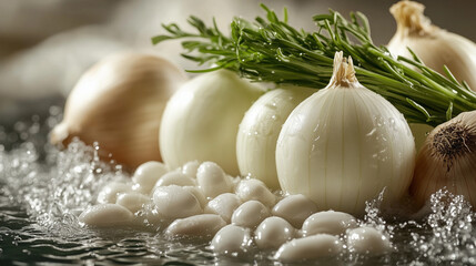 garlic and onion in splash water