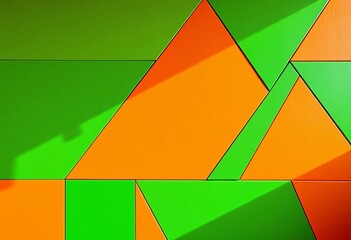 Fototapeta premium Vibrant orange & green geometric wall, modern design, design, vivid