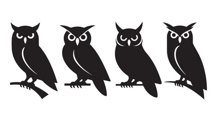 Black Owl Icons Set, Various Poses and Designs