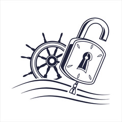silhouette lock on white background