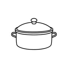Dutch oven with lid classic round pot Black line drawing