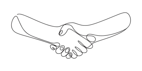 Line Art Illustration of a Handshake, Representing Agreement, Partnership, and Collaboration. Perfect for Business, Partnership, and Professional Relationship Designs in Modern Style.