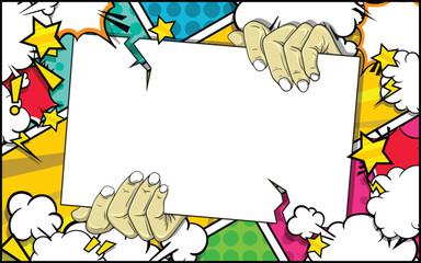 Colorful pop art comic background with empty space in the middle