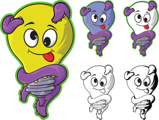 Illustration of a light bulb and an octopus tentacle in cartoon vector