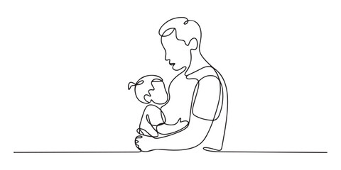 Line Art Illustration of a Father Embracing His Child, Simple and Touching Representation of Love and Family Bond. Ideal for Parenting, Family, and Emotional Connections in Art.