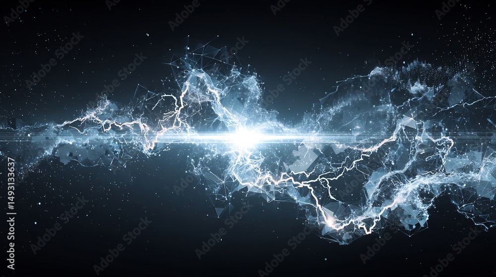 Poster abstract digital art displaying energy flow with geometric shapes and light