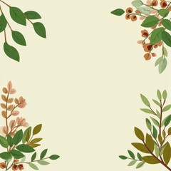 Fototapeta premium Elegant Floral Border Design with Leaves and Flowers on a Soft Background for Creative Projects, Invitations, and Stationery Design