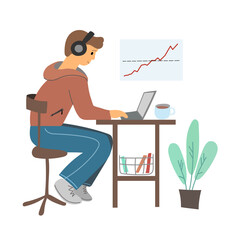 A man works with a laptop. Work from home                               