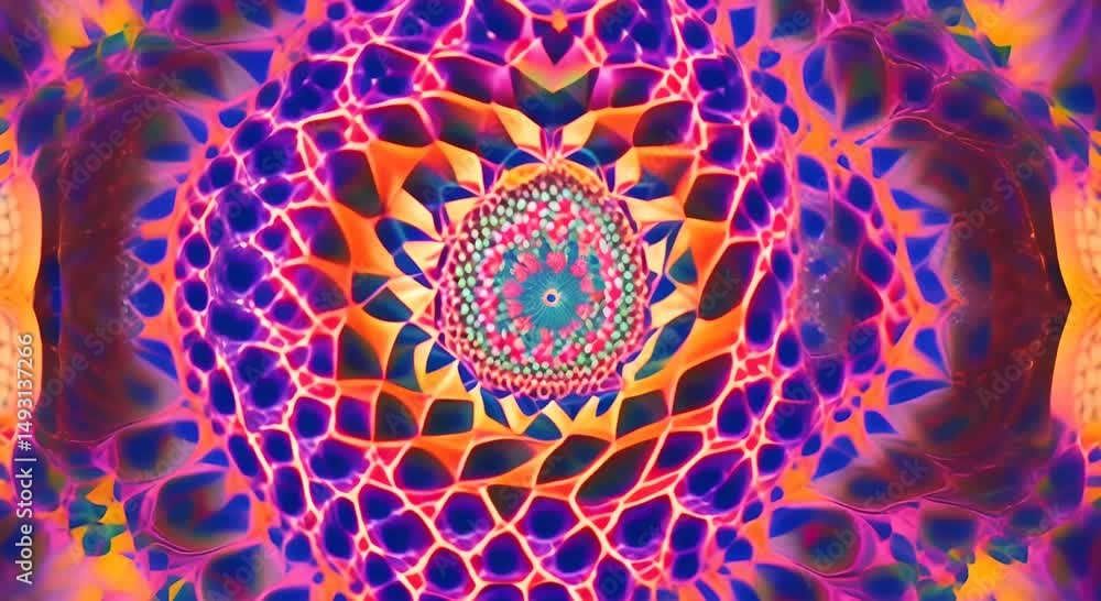 Poster seamless loop psychedelic 3d kaleidoscope sacred geometry geometric patterns for live concert music 