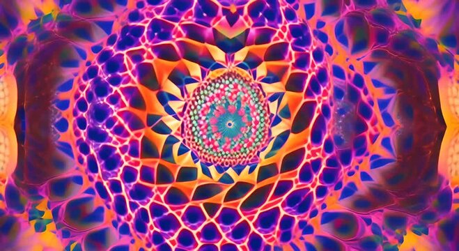 Seamless loop Psychedelic 3D kaleidoscope sacred geometry geometric patterns for live concert music video abstract trippy acid trance dmt lsd colorful 4K