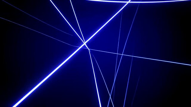 Blue laser beams crisscross dark space, creating a geometric pattern