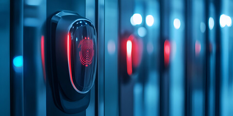  Finger touching biometric scanner, Digital fingerprint authentication interface, Advanced security touch panel