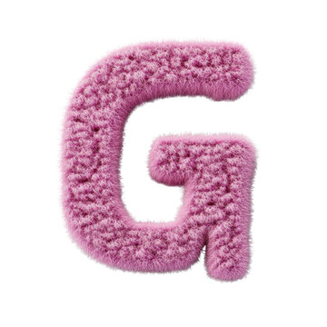 Fluffy pink letter G made of soft fuzzy material with detailed texture for creative design