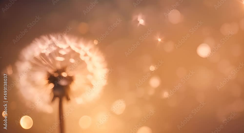 Aufkleber fluffy dandelion seeds against a warm brown gradient background with soft bokeh light copy space bac