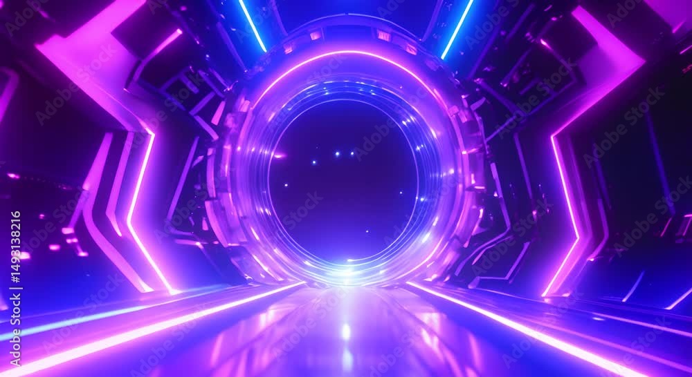 Poster flight in abstract sci fi tunnel seamless loop futuristic vj motion graphics for music video edm clu