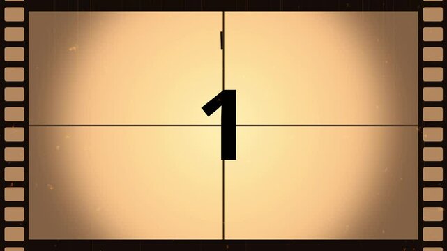 Old movie film showing a countdown timer from 5 to 0