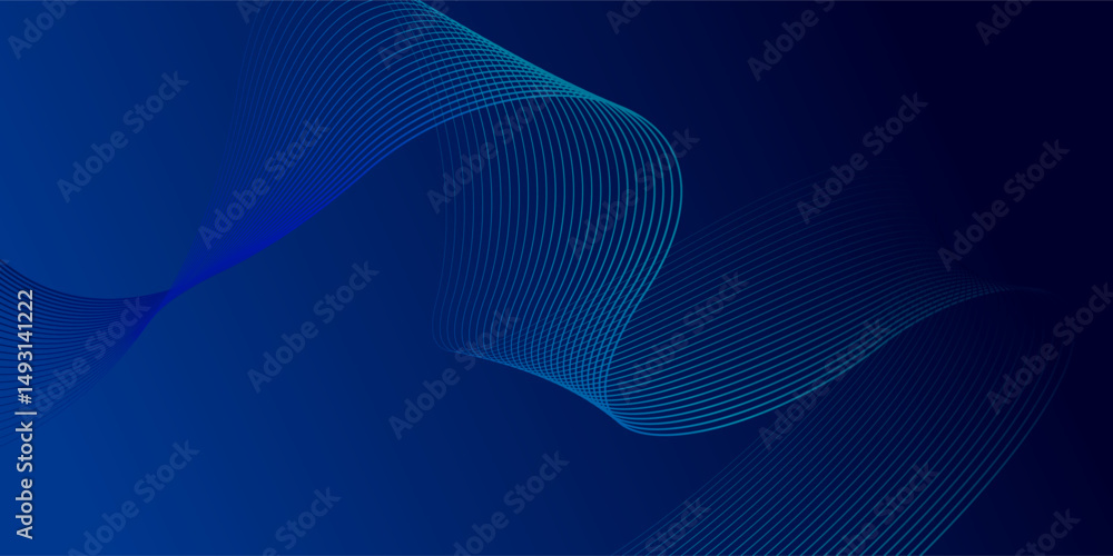 Poster abstract glowing wave lines on dark blue background. dynamic wave pattern. modern flowing wavy lines