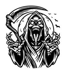 grim reaper illustration in bold engraving vector for tattoo or print