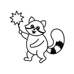 Obraz premium Cute Raccoon Holding Star Wand Cartoon