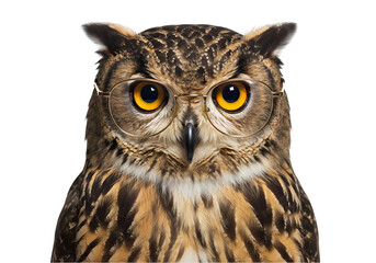 Fototapeta premium Majestic Eurasian Eagle Owl CloseUp Portrait Stunning Images isolated on transparent background