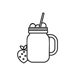 Mason jar with smoothie ingredients stacked Black line drawing