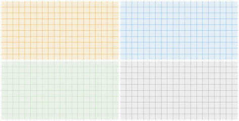 Graph paper sheets with grid. Millimeter paper texture, geometric pattern. Colorful lined blank for drawing, studying, technical engineering or scale measurement. Vector illustration