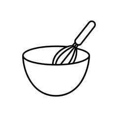 Mixing bowl with whisk Black line drawing