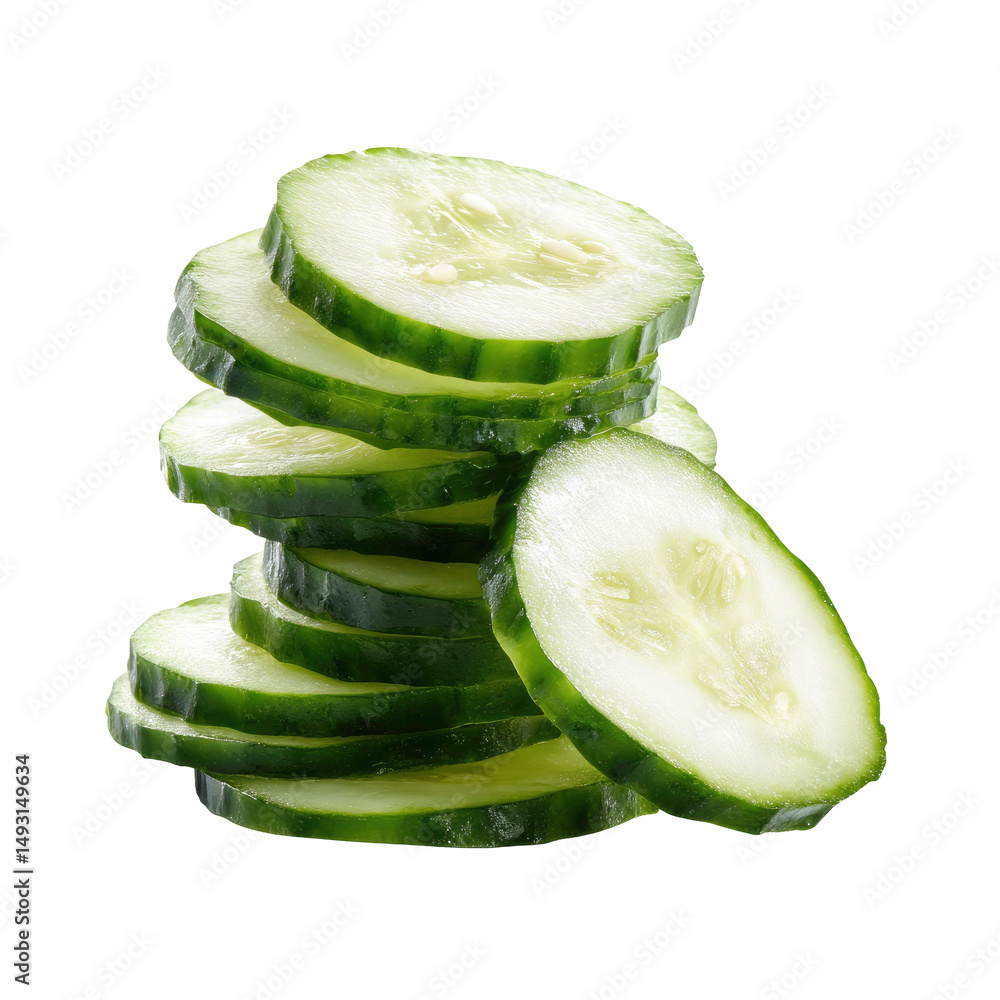 Poster stack of fresh cucumber slices on transparent background