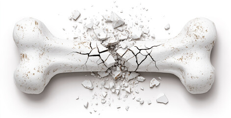 Broken bone showing osteoporosis crumbling into many pieces