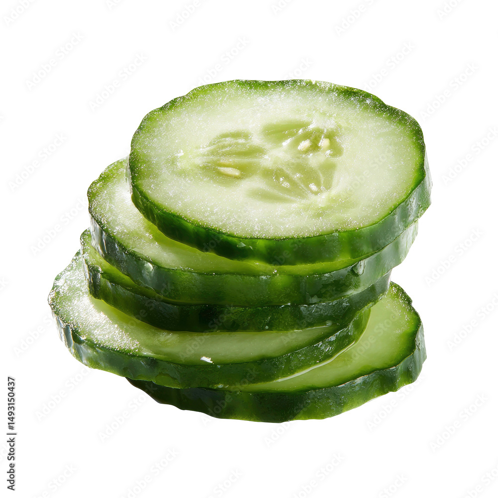 Poster stack of fresh cucumber slices on transparent background