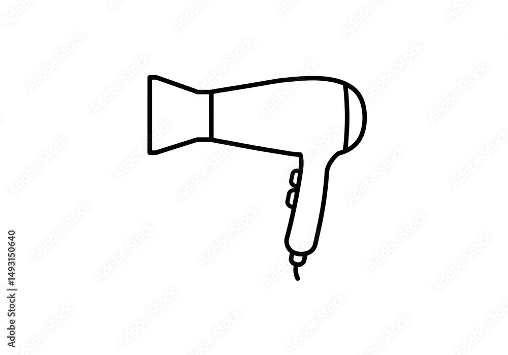 Aufkleber a simple line drawing of a hair dryer with a handle and buttons on a plain white background space