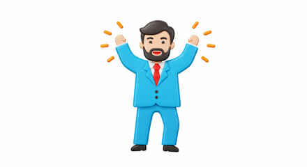 Animated businessman celebrates success gleefully