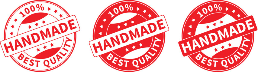 red handmade stamp badge with 100 percent best quality text for product packaging or branding	