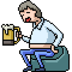 Obraz premium pixel art of man drunk beer alcoholic
