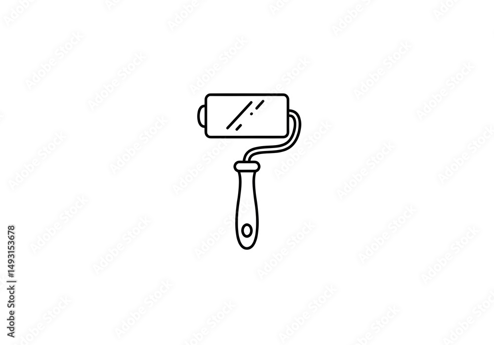 Poster a simple line drawing of a paint roller with a handle on a plain white background in a vector style