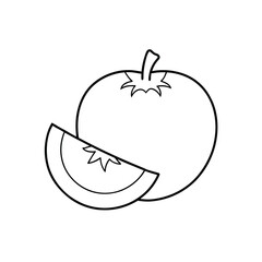 Tomato one full and one half slices Black line drawing