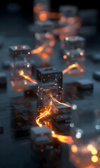 Abstract futuristic technology with glowing lights and cubes evoking innovation and connectivity in a modern world
