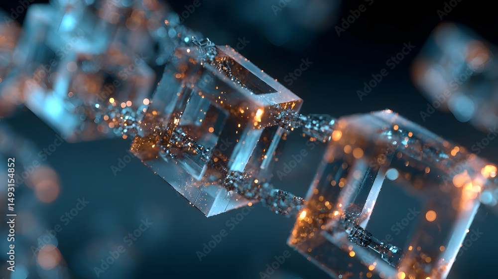 Poster a mesmerizing representation of blockchain technology demonstrating its interconnected security bloc