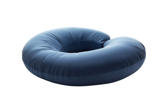 A plush blue travel pillow offering restful support for neck relaxation embracing tranquil on transparent background