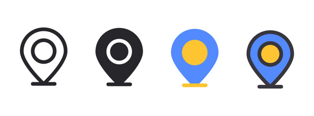 Set of map pin location icons. Modern map markers .Vector illustration on a white background.
 GPS location Map pointer icon, stroke, filled and flat style
