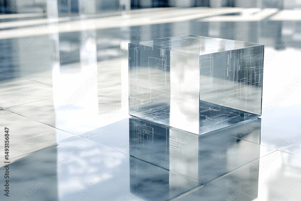 Aufkleber transparent cubic object on reflective surface with patterns