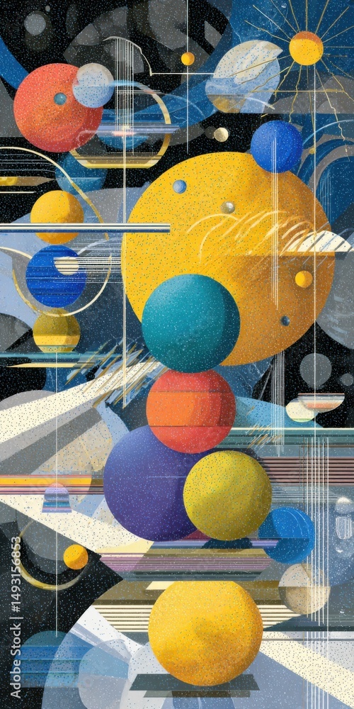 Aufkleber Abstract Spheres and Geometric Shapes in a Modern Composition, Evoking Creativity and Innovative Design Solutions for Visual Communication : Generative AI