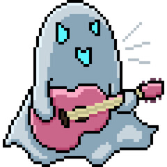 pixel art of ghost playing rock band