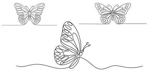 set black vector Butterflies one Continuous Line Art Design, Line Art Butterflies Design Elements
