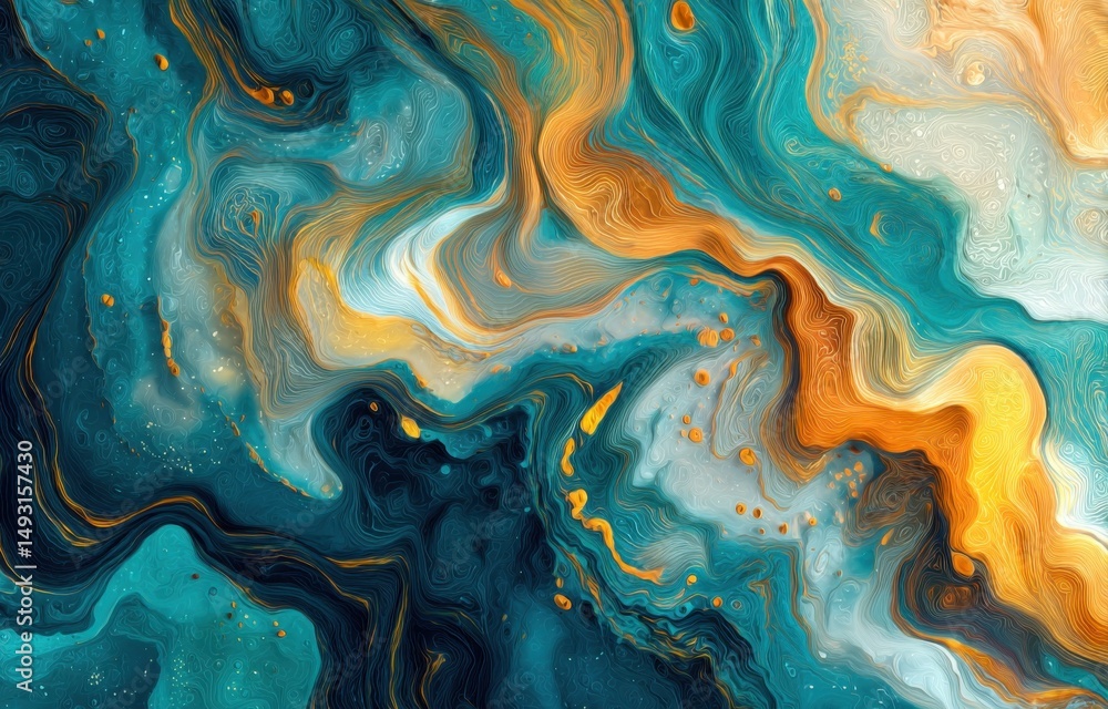 Poster abstract turquoise and gold fluid art background, ideal for artistic expression and creative design 