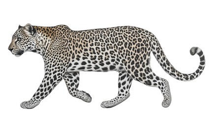 A leopard walking, a leopard walking scene, a leopard walking in the jungle, the king of the jungle walking, the charming walk of a leopard, on a transparent backgrounds