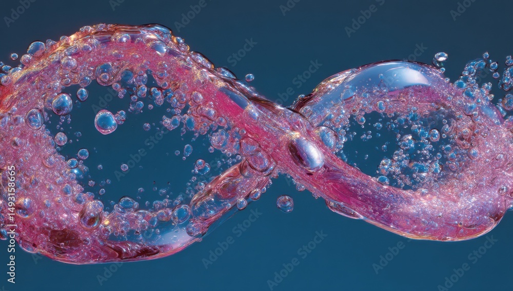 Aufkleber abstract infinity symbol made of pink liquid and bubbles against dark blue, representing fluidity an