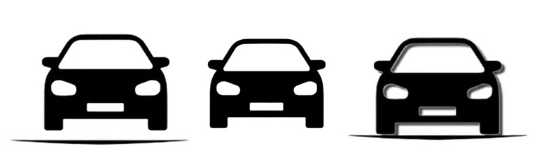 Obraz premium Three black front car symbols. Simple front view of cars for transportation projects